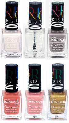 

Bonjour Paris Candy Color Long Lasting Nail paint For Teen Girls Women Nail Polish set A 255 White-Top coat-Light Gray-Nude-Nude-Golden(Pack of 6)