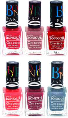 

Bonjour Paris Candy Color Long Lasting Nail paint For Teen Girls Women Nail Polish set A 92 Pink-Mauve-Red-Pink-Mauve-Sky Blue(Pack of 6)