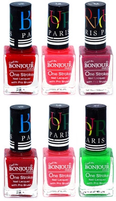 

Bonjour Paris Candy Color Long Lasting Nail paint For Teen Girls Women Nail Polish set A 140 Red-Pink-Mauve-Red-Light Pink-Neon Green(Pack of 6)