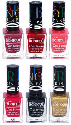 

Bonjour Paris Candy Color Long Lasting Nail paint For Teen Girls Women Nail Polish set A 175 Mauve-Red-Light Pink-Pink-Black-Golden(Pack of 6)