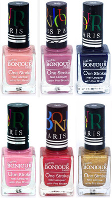 

Bonjour Paris Candy Color Long Lasting Nail paint For Teen Girls Women Nail Polish set A 301 Nude-Light Purple-Blue-Babby Pink-Maroon-Golden(Pack of 6)