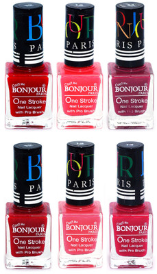 

Bonjour Paris Candy Color Long Lasting Nail paint For Teen Girls Women Nail Polish set A 121 Red-Pink-Mauve-Red-Light Pink-Pink(Pack of 6)