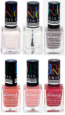 

Bonjour Paris Candy Color Long Lasting Nail paint For Teen Girls Women Nail Polish set A 250 White-Top coat-Light Gray-Nude-Nude-Maroon(Pack of 6)