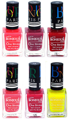 

Bonjour Paris Candy Color Long Lasting Nail paint For Teen Girls Women Nail Polish set A 161 Pink-Mauve-Red-Light Pink-Pink-Yellow(Pack of 6)