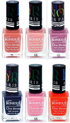

Bonjour Paris Candy Color Long Lasting Nail paint For Teen Girls Women Nail Polish set A 294 Nude-Nude-Light Purple-Blue-Babby Pink-Neon Orange(Pack of 6)