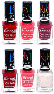 

Bonjour Paris Candy Color Long Lasting Nail paint For Teen Girls Women Nail Polish set A 123 Red-Pink-Mauve-Red-Light Pink-White(Pack of 6)