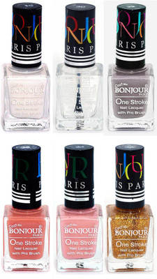 

Bonjour Paris Candy Color Long Lasting Nail paint For Teen Girls Women Nail Polish set A 253 White-Top coat-Light Gray-Nude-Nude-Golden(Pack of 6)