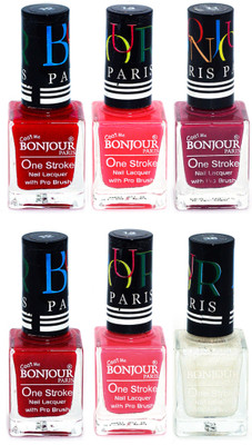

Bonjour Paris Candy Color Long Lasting Nail paint For Teen Girls Women Nail Polish set A 133 Red-Pink-Mauve-Red-Light Pink-White(Pack of 6)
