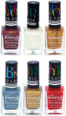 

Bonjour Paris Candy Color Long Lasting Nail paint For Teen Girls Women Nail Polish set A 338 Coffee-White-Golden-Sky Blue-Golden-Red(Pack of 6)