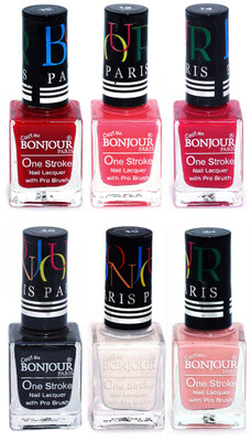 

Bonjour Paris Candy Color Long Lasting Nail paint For Teen Girls Women Nail Polish set A 184 Red-Light Pink-Pink-Black-White-Nude(Pack of 6)