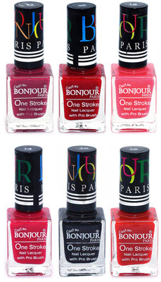 

Bonjour Paris Candy Color Long Lasting Nail paint For Teen Girls Women Nail Polish set A 177 Mauve-Red-Light Pink-Pink-Black-Red(Pack of 6)