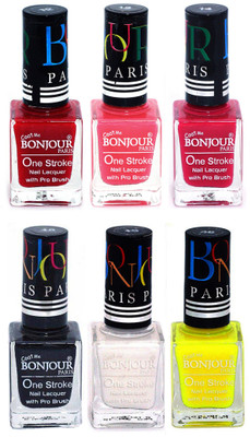 

Bonjour Paris Candy Color Long Lasting Nail paint For Teen Girls Women Nail Polish set A 198 Red-Light Pink-Pink-Black-White-Yellow(Pack of 6)