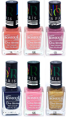 

Bonjour Paris Candy Color Long Lasting Nail paint For Teen Girls Women Nail Polish set A 291 Nude-Nude-Light Purple-Blue-Babby Pink-Golden(Pack of 6)