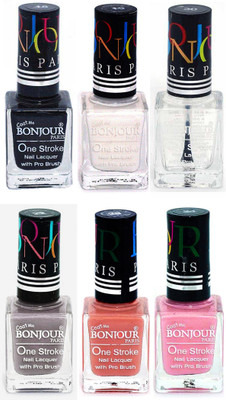 

Bonjour Paris Candy Color Long Lasting Nail paint For Teen Girls Women Nail Polish set A 235 Black-White-Top coat-Light Gray-Nude-Babby Pink(Pack of 6)