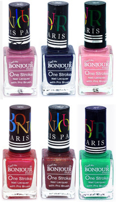 

Bonjour Paris Candy Color Long Lasting Nail paint For Teen Girls Women Nail Polish set A 311 Light Purple-Blue-Babby Pink-Maroon-Coffee-Green(Pack of 6)