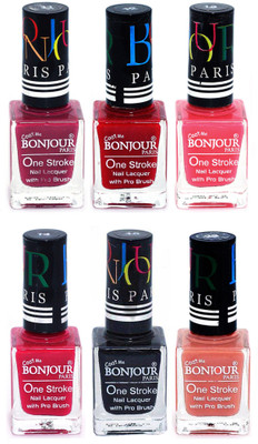 

Bonjour Paris Candy Color Long Lasting Nail paint For Teen Girls Women Nail Polish set A 165 Mauve-Red-Light Pink-Pink-Black-Nude(Pack of 6)