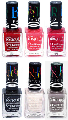 

Bonjour Paris Candy Color Long Lasting Nail paint For Teen Girls Women Nail Polish set A 182 Red-Light Pink-Pink-Black-White-Light Gray(Pack of 6)