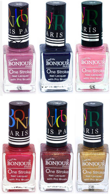 

Bonjour Paris Candy Color Long Lasting Nail paint For Teen Girls Women Nail Polish set A 310 Light Purple-Blue-Babby Pink-Maroon-Coffee-Golden(Pack of 6)
