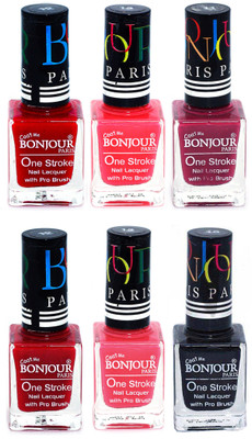 

Bonjour Paris Candy Color Long Lasting Nail paint For Teen Girls Women Nail Polish set A 122 Red-Pink-Mauve-Red-Light Pink-Black(Pack of 6)