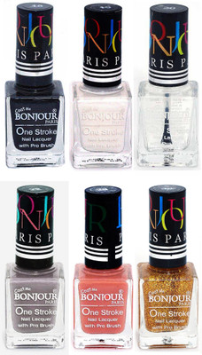 

Bonjour Paris Candy Color Long Lasting Nail paint For Teen Girls Women Nail Polish set A 239 Black-White-Top coat-Light Gray-Nude-Golden(Pack of 6)