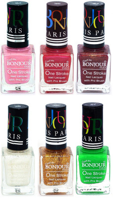 

Bonjour Paris Candy Color Long Lasting Nail paint For Teen Girls Women Nail Polish set A 329 Babby Pink-Maroon-Coffee-White-Golden-Neon Green(Pack of 6)