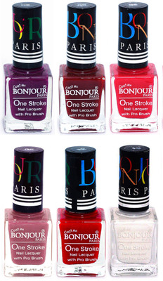 

Bonjour Paris Candy Color Long Lasting Nail paint For Teen Girls Women Nail Polish set A 33 Plum-Dark Red-Pink-Mauve-Red-White(Pack of 6)