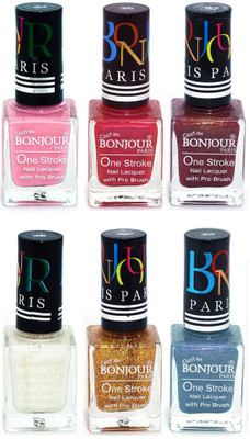 

Bonjour Paris Candy Color Long Lasting Nail paint For Teen Girls Women Nail Polish set A 324 Babby Pink-Maroon-Coffee-White-Golden-Sky Blue(Pack of 6)