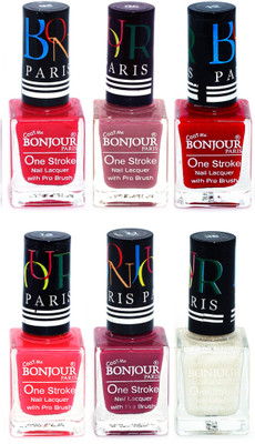

Bonjour Paris Candy Color Long Lasting Nail paint For Teen Girls Women Nail Polish set A 90 Pink-Mauve-Red-Pink-Mauve-White(Pack of 6)