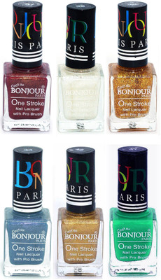 

Bonjour Paris Candy Color Long Lasting Nail paint For Teen Girls Women Nail Polish set A 337 Coffee-White-Golden-Sky Blue-Golden-Green(Pack of 6)
