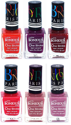 

Bonjour Paris Candy Color Long Lasting Nail paint For Teen Girls Women Nail Polish set A 13 Red-Plum-Dark Red-Pink-Mauve-Light Purple(Pack of 6)