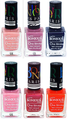 

Bonjour Paris Candy Color Long Lasting Nail paint For Teen Girls Women Nail Polish set A 304 Nude-Light Purple-Blue-Babby Pink-Maroon-Neon Orange(Pack of 6)