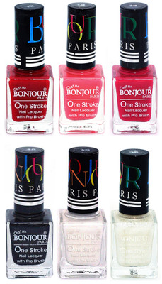 

Bonjour Paris Candy Color Long Lasting Nail paint For Teen Girls Women Nail Polish set A 190 Red-Light Pink-Pink-Black-White-White(Pack of 6)