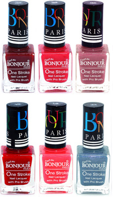 

Bonjour Paris Candy Color Long Lasting Nail paint For Teen Girls Women Nail Polish set A 69 Dark Red-Pink-Mauve-Red-Pink-Sky Blue(Pack of 6)
