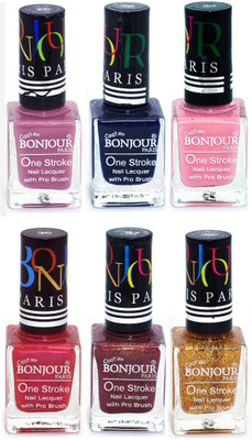 

Bonjour Paris Candy Color Long Lasting Nail paint For Teen Girls Women Nail Polish set A 308 Light Purple-Blue-Babby Pink-Maroon-Coffee-Golden(Pack of 6)
