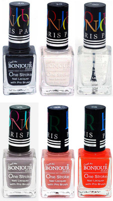 

Bonjour Paris Candy Color Long Lasting Nail paint For Teen Girls Women Nail Polish set A 244 Black-White-Top coat-Light Gray-Nude-Neon Orange(Pack of 6)