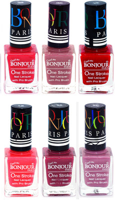 

Bonjour Paris Candy Color Long Lasting Nail paint For Teen Girls Women Nail Polish set A 85 Pink-Mauve-Red-Pink-Mauve-Light Purple(Pack of 6)