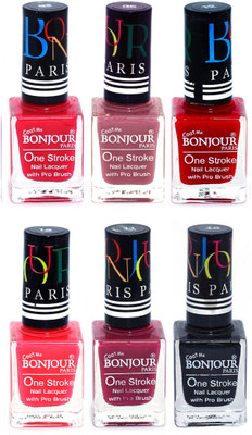 

Bonjour Paris Candy Color Long Lasting Nail paint For Teen Girls Women Nail Polish set A 79 Pink-Mauve-Red-Pink-Mauve-Black(Pack of 6)