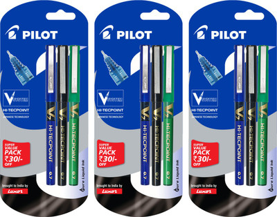 PILOT V7 Pack of 3 Roller Ball Pen(Pack of 3, Ink Color - Blue, Black, Green)