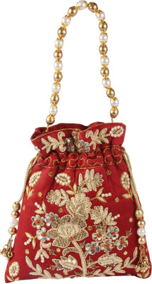 

Balee Fashions BF2292MR Rawsilk Flower Jerdosi Batwa Potli(Maroon)