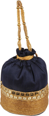 

Balee Fashions BF2302NB Rawsilk Dholak Tiki Border Batwa Potli(Blue)