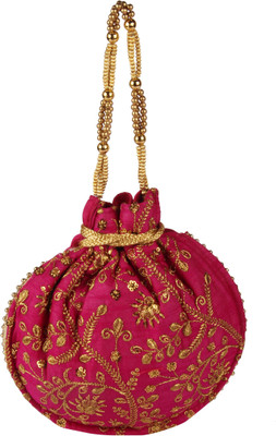 

Balee Fashions BF2293RN Leaf Tiki Round Batwa Potli(Pink)
