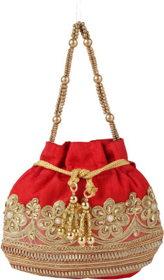 

Sunbeams SB2294RD Rawsilk Pearl Border Batwa Potli(Red)