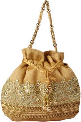 

Balee Fashions BF2294GL Rawsilk Pearl Border Batwa Potli(Gold)
