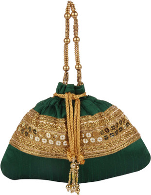 

Sunbeams SB2301GR Rawsilk Tiki Border Batwa Potli(Green)
