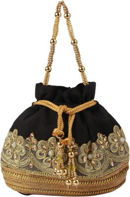 

Sunbeams SB2294BK Rawsilk Pearl Border Batwa Potli(Black)