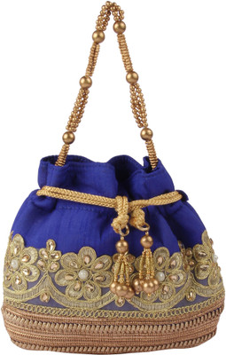 

Sunbeams SB2294Bl Rawsilk Pearl Border Batwa Potli(Blue)