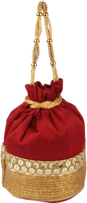 

Sunbeams SB2302MR Rawsilk Dholak Tiki Border Batwa Potli(Maroon)