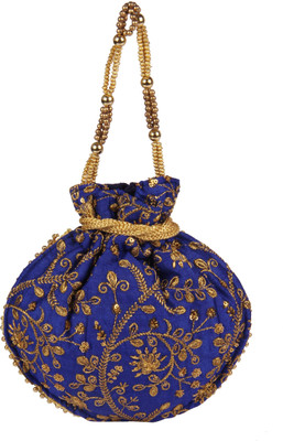 

Balee Fashions BF2293BL Leaf Tiki Round Batwa Potli(Blue)