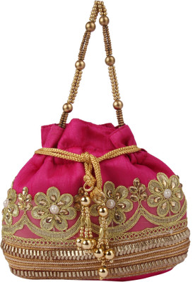 

Balee Fashions BF2294RN Rawsilk Pearl Border Batwa Potli(Pink)