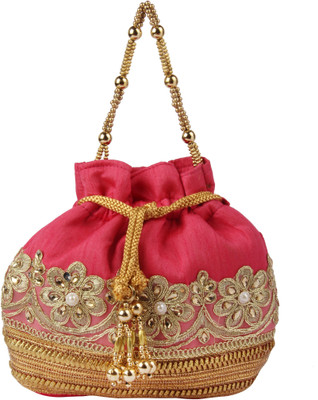 

Sunbeams SB2294PK Rawsilk Pearl Border Batwa Potli(Pink)